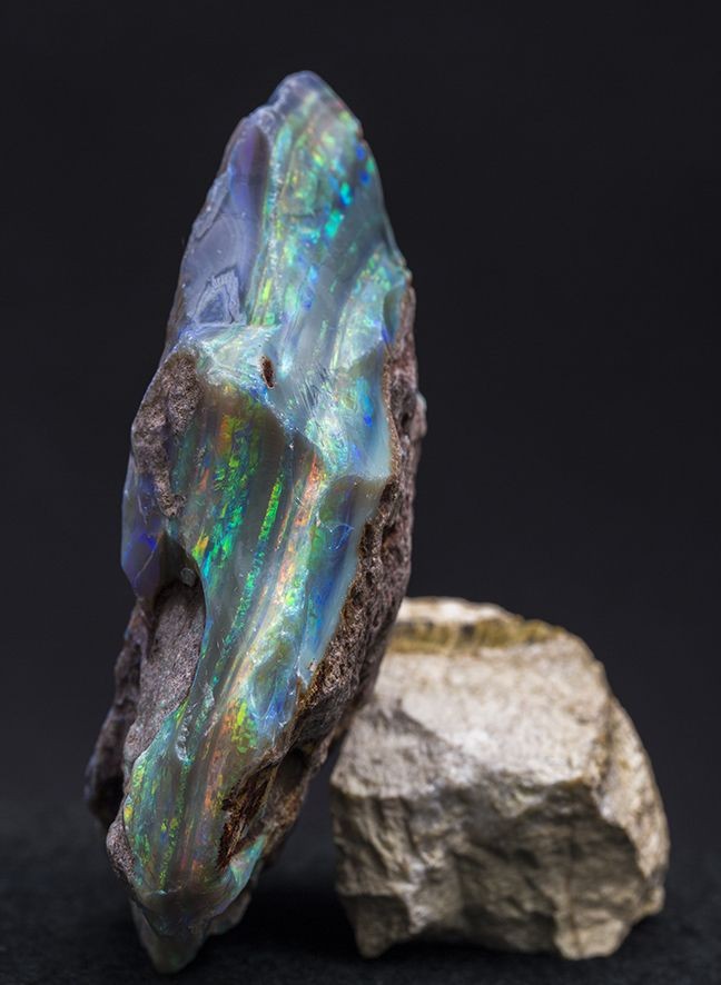 Toutes les opales affichent les couleurs de l'arc en ciel: mais la Virgin Rainbow est particulière pour sa vivacité et le nombre de couleurs visibles.