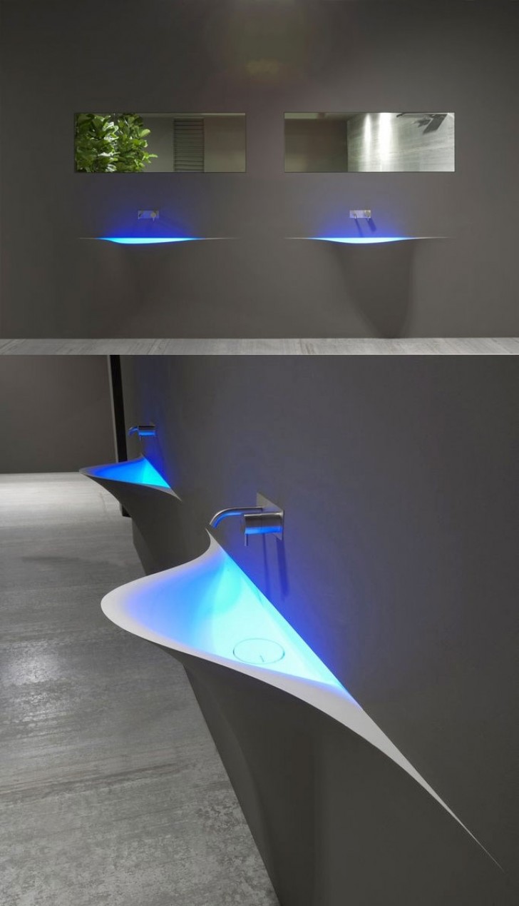 Une touche de futur avec ces lavabos aux lumières LED.