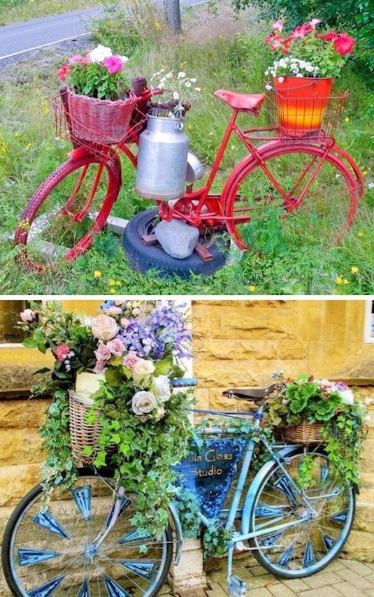 Le decorazioni con le vecchie biciclette non passano mai di moda! 
