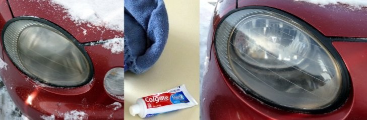 Make your headlights clean and shiny again with a little toothpaste