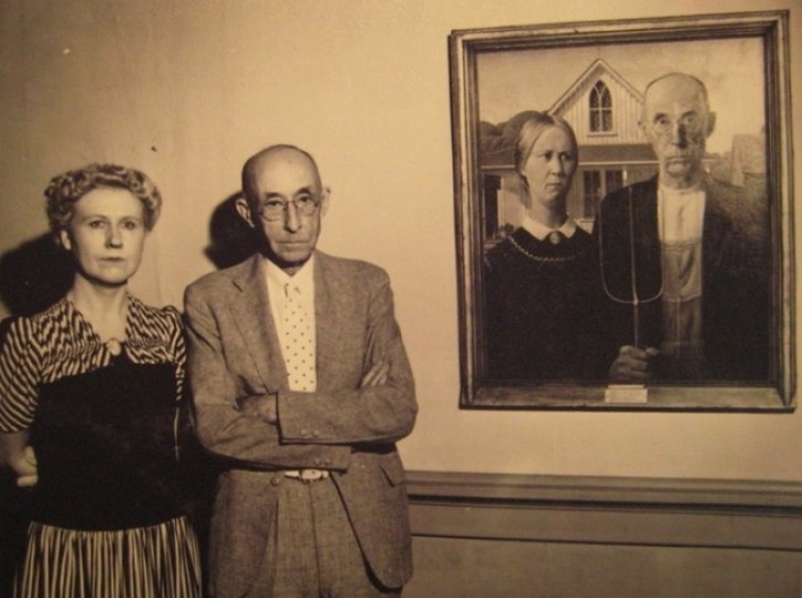 La coppia che fatto da modello per la realizzazione del quadro "American Gothic" di Grant Wood - 1930.