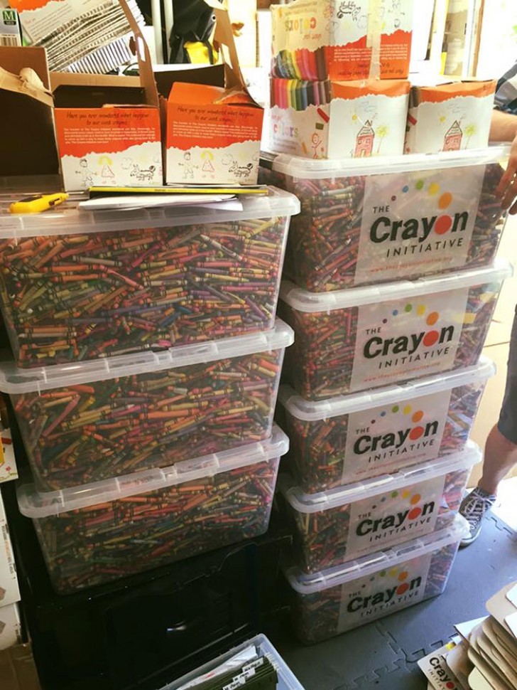 Annually many pounds of wax crayons are thrown away by schools and restaurants.