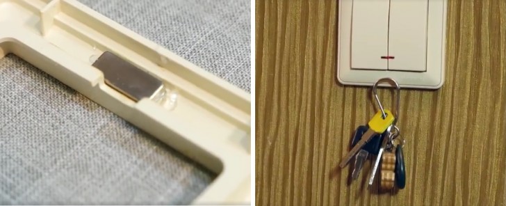 Fijar un iman en el interior de la placa de los interruptores: sera util para colgar un maso de llaves!