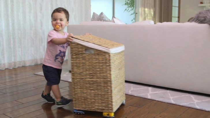 3. Be careful with your back! Put wheels on the laundry hamper and moving it will be literally ... child's play!