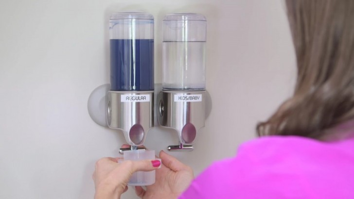 4. Buy wall mounts and hang laundry detergent dispensers out of the reach of small children! This is will help you store your detergent better and waste less!