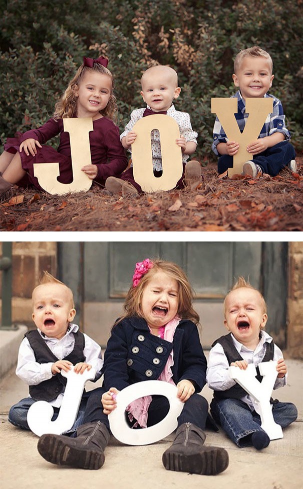 3. Le lettere dicono 'gioia' ma non sembrano essere così contenti i bambini della foto amatoriale...