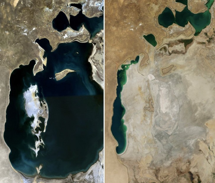 Mer d'Aral, en 1989 et en 2014