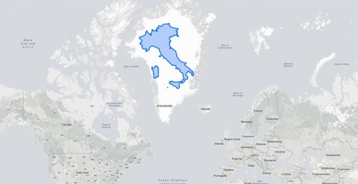 L'Italie, par exemple, n'est pas beaucoup plus petite que le Groenland ... Qui l'eut crû?