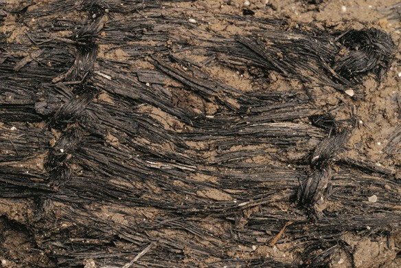 On a retrouvé dans de nombreux objets en bois, bien que la partie la plus superficielle a été carbonisée.