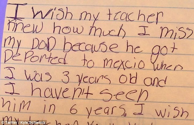 "... quanto mi manca mio padre che è stato deportato in Messico quando avevo 3 anni e non lo vedo da 6."