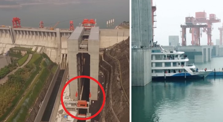 Construido en China el ascensor mas grande PARA BARCOS: aqui en accion