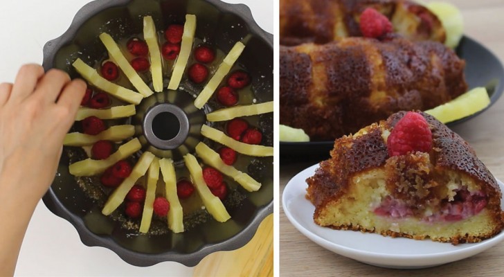 Pineapple and raspberries make a heavenly Upside-Down cake!