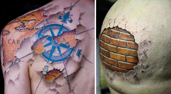 Tatouages avec illusion d’optique : 24 dessins sur la peau qui vont vous surprendre