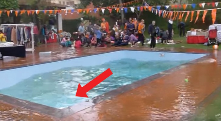 Er vindt een aardbeving plaats tijdens een picknick: kijk wat er gebeurt met hem zwembad