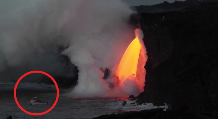 Nature turns on the fireworks as volcano lava pours into the sea!