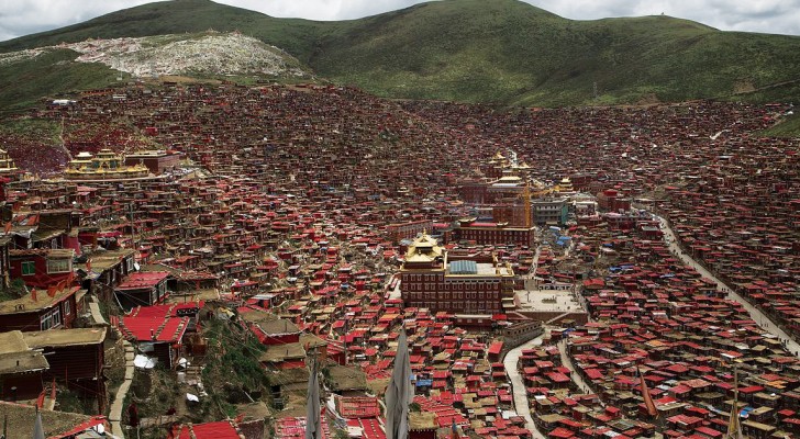 Een enorm dorp om deze tibetaanse school heen: zo leven 40,000 monniken op 4,100 meter hoogte 