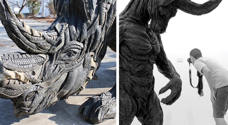 Lorsque les pneus deviennent un art: les imposantes sculptures "bestiales" d'un artiste coréen