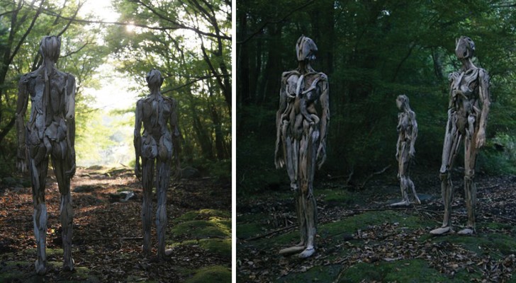 Tanto belle quanto inquietanti: scoprite le sculture in legno disseminate nelle foreste del Giappone