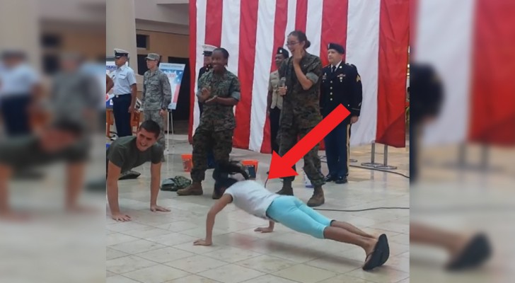 Disputa de flexões entre um soldado e uma menina: a competição acaba muito mal... para ele!