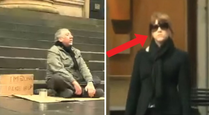 Uma mulher chega perto de um mendigo cego: com um gesto muda o seu dia!