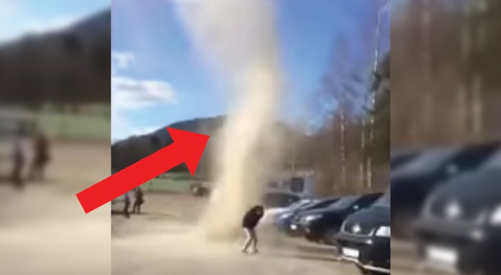 A mini-tornado suddenly appears in Lillehammer (Norway) 