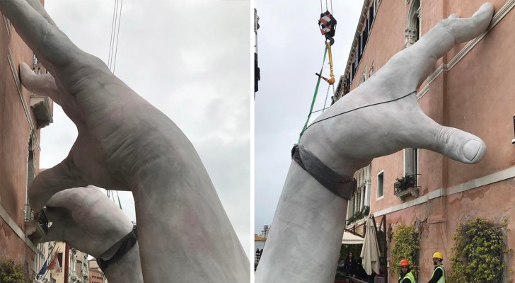 Deux mains géantes émergent des canaux de Venise: le message qu'elles adressent nous concerne tous