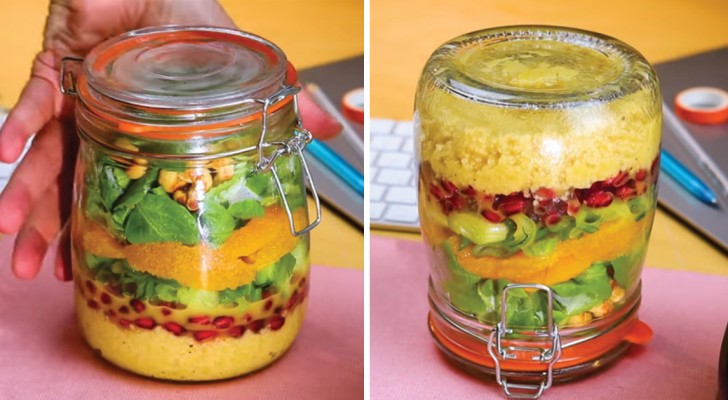 Couscous-Salat im Einmachglas, das leckerste und praktischste Mittagessen, das man von zu Hause mitbringen kann