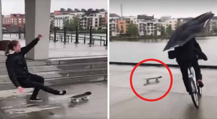 Deze man probeert een skateboard te onderscheppen, maar zijn goede bedoelingen pakken anders uit dan verwacht!