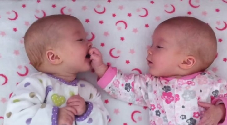 Newborn identical twin sisters ... discover each other!