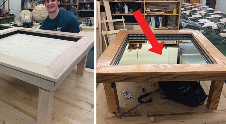Il crée une table pour salon, mais c'est en appuyant sur un bouton qu'on découvre un détail magique.