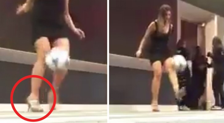While wearing high heel shoes what this girl does with a soccer ball defies all the stereotypes!