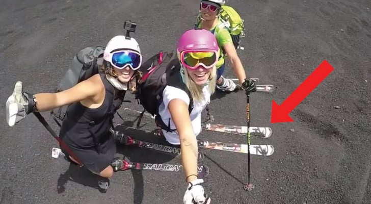 3 Italiaanse vrouwen dalen de Etna af op ski's: ook ZONDER SNEEUW is deze afdaling sensationeel!