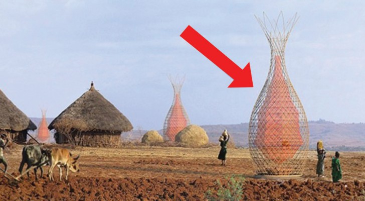 Deze door een italiaan ontworpen toren verzamelt 100 liter water per dag en lest de dorst van de afrikaanse bevolking