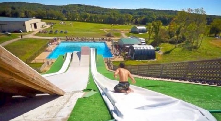 Diving into the pool with the Superslide