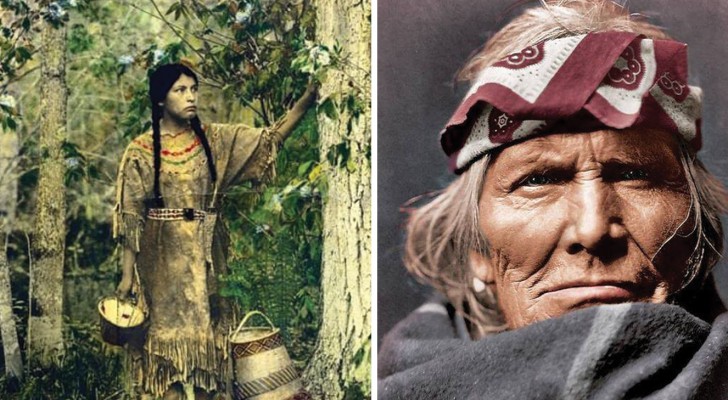 Een man vindt kleurenfoto's van 100 jaar geleden terug: de Inheemse Amerikanen in al hun schoonheid
