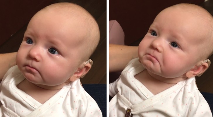 A baby hears her mother's voice for the first time and her reaction is very touching