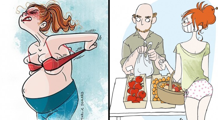 An illustrator uses funny cartoons to show the reality of what it means to become a mom