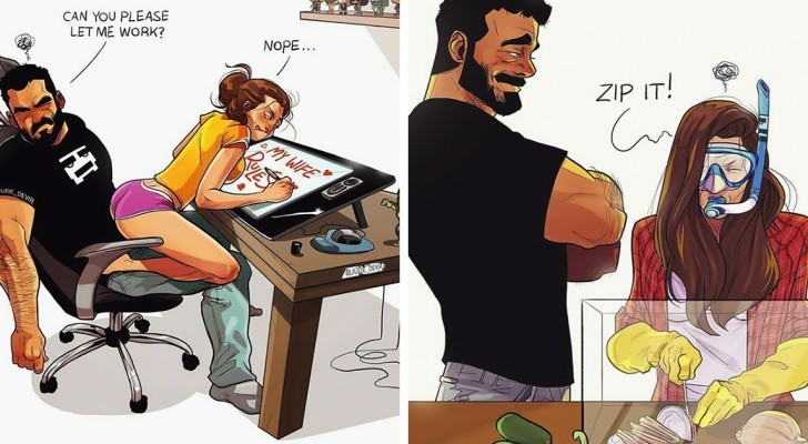 Deze illustrator laat in komische strips zijn leven als koppel met zijn vrouw zien