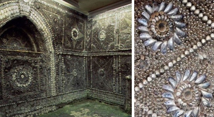 A farmer discovers an underground cave with its walls covered with seashell mosaics  of uncertain origin