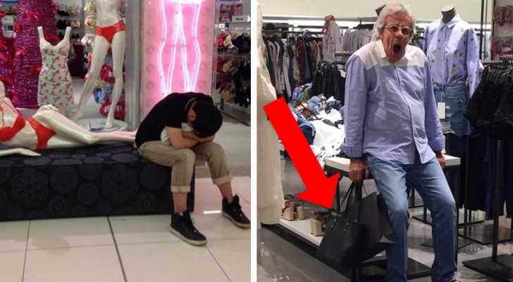 15 foto's van mannen die de fout hebben gemaakt om met hun partner te gaan winkelen