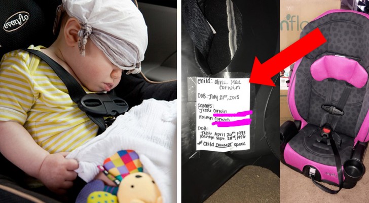 För att underlätta räddningsinsatsen vid olycka har den här mamman skrivit vissa detaljer om sitt barn på bilbarnstolen