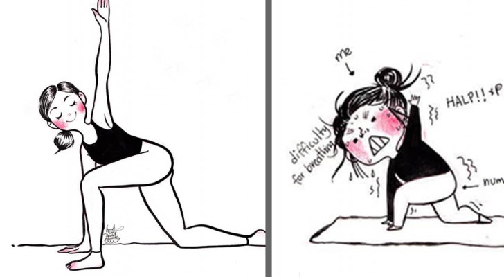 Ces dessins vous montrent comment vous vous imaginez quand vous faites du Yoga... et comment vous êtes VRAIMENT
