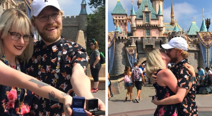 Si sono chiesti la mano nello stesso momento a Disneyland: ecco il video che ha catturato il momento