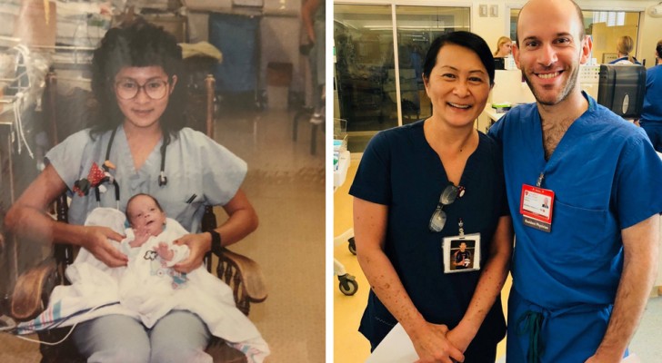 This nurse had taken care of him when he was born prematurely and now 30 years later they recognized each other working at the same hospital!