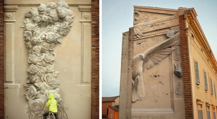 Deze Italiaanse kunstenaar maakt zijn muurschilderingen zo dat het wel bas-reliëfs lijken