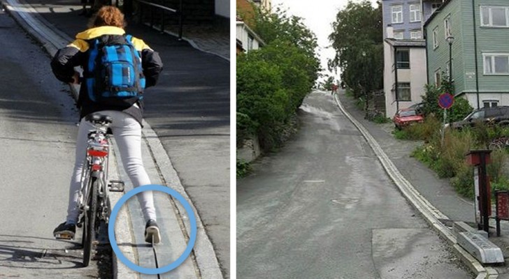 En Norvège, une "aide" a été installée pour les cyclistes qui doivent affronter des montées raides