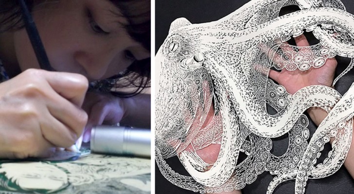 Een Japanse kunstenares knipt een octopus uit een enkel vel papier en daarmee tart ze de wetten van de wetenschap