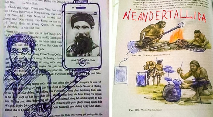 12 unglaubliche Zeichnungen von gelangweilten Schülern auf den Seiten von Schulbüchern