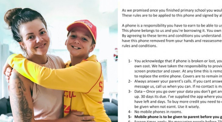Mamman ger sin 12- åriga son en smarttelefon, men först "tvingar" hon honom att skriva på ett kontrakt med 17 punkter