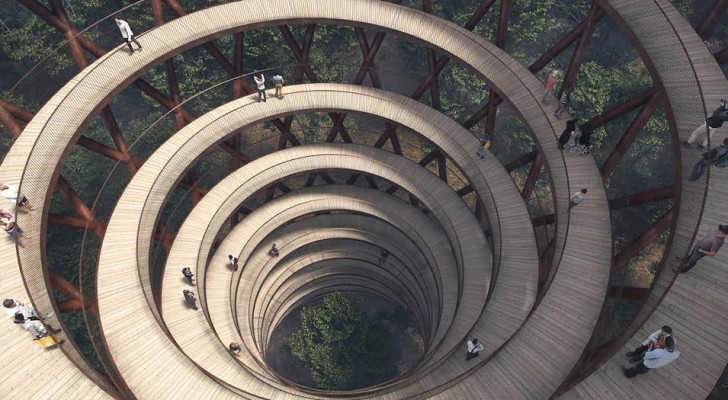 Questa torre a spirale ti permette di camminare al di sopra degli alberi godendo di panorami mozzafiato